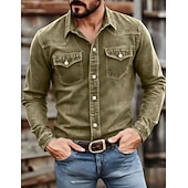 economico Camicie da lavoro da uomo-SoftFade™ Camicia da Uomo Casual Camicia da Lavoro Camicia Button Up Garment Dyed Faded Camicia Blu Nera Rossa Cammello Grigio Chiaro Manica Lunga Camicia Semplice Collo Casual Giornaliero
