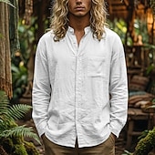 economico Vacanza-Per uomo Camicia Camicia di lino Camicia Estiva Camicia da Spiaggia Camicia con Bottoni Semplice Casuale Vacanza Blu Nero Bianco Arancione Manica Lunga Collo alla coreana Estate Primavera