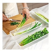 cheap Storage &amp; Organization-1/2/4 Pcs Durable Plastic Food Storage Box, Long Shaped Airtight Refrigerator Organizer, Sealed Fresh-Keeping Container, Practical Kitchen Supplies For Coriander, Green Onions, Mint Fresh Vegetables