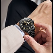 cheap Mechanical Watches-OLEVS Men's Automatic Mechanical Watch, Luxury Stainless Steel Business Dress Watch for Men, Self Winding Wristwatch with Day Date, Waterproof Luminous Diamond Roman Numerals Black Dial Gift Box