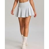 cheap Women's Skirts &amp; Skorts-Women's Solid Colored Casual Skirt Tennis Skirts with Shorts Sport Skirt Pocket High Waist Quick Dry Elastic Sweat-Wicking Breathable Tennis Golf Running Skirt Black Red Navy Blue Tennis Clothing