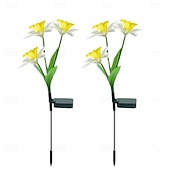 abordables Éclairages pour allées-Lot de 2 nouveaux poteaux solaires pour narcisses, émettant une lumière chaude avec un effet de dégradé de couleurs sur les pétales. Idéal pour décorer un jardin, une cour ou une pelouse.