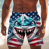  4 de julio de 2026, 250 aniversario Hombre Tiburón Bandera estadounidense Boxers de Natación Trajes de baño, bañadores cortos Pantalones de Surf Media cintura Patriótico Diario Festivos Bolsillos