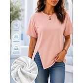  Dames zomer T-shirt met verkoelende eigenschappen – sneldrogend, ademend, effen T-shirt met asymmetrische zoom voor een casual look. &outdoor kleding