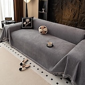 cheap Sofa Cover-Premium Chenille Sectional Sofa Towel - Elegant Solid Throw Cover - Anti-Slip Universal Furniture Slipcover for Year-Round Use