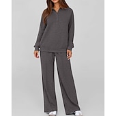 preiswerte Trainingsanzüge-Damen Pullover-Trainingsanzug-Sets 2-teiliger Trainingsanzug Lounge-Outfits  Kordelzug mit Tasche Einfarbig Sportbekleidungsset Herbst Dunkelgrau Schwarz Fitnessstudio Fitnesstraining Leger Winddicht