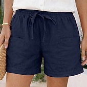 billige Bukser-Dame Shorts Sommershorts Strandshorts Ferie Mote Fritid hverdag Kort Høy Midje Helfarge عادي Snorer Lomme Elastisk midje Komfort Myk Pustende Uelastisk Gateklær Strand Ferie Mørkebrun Grønnblå Svart