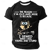 cheap Men's Funny T shirts-Men's Crazy Messy Cat Hockey Player The Reason I'm Old and Wise Funny Quote Graphic T-Shirt Short Sleeve Casual Sports Top Designer Clothing Apparel S M L XL XXL XXXL