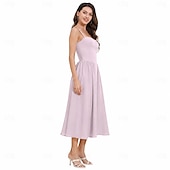 baratos Vestidos-Anos 50 Retro Vintage Até o Tornozelo Vestidos Vestido swing Alças Finas Côr Sólida Justo &amp; Evasê Balanço Fantasia Mulheres Dia dos namorados Festa de Chá Casual / Diário Adulto Vestido Verão