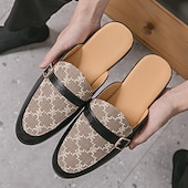 cheap Men's Clogs &amp; Mules-Men's Black and Gray Pattern Mule Loafers Double Monk Strap Slip-On Dress Shoes Fashion Statement Footwear for Stylish Men, Banquets, Parties, Prom and Night Out Wear