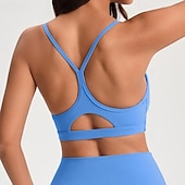 baratos Sutiãs esportivos &amp; coletes-Mulheres Sutiã de ioga Sutiã Pilates Sutiã Esportivo Decote em U Roupa-Interior Flexão Sem costura Antivibração Costas Nadador Sem Fio Côr Sólida Esporte Roupas Esportivas Azul Preto Treino de