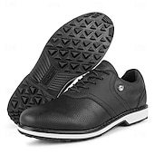 abordables Zapatos de Golf para Hombres-Zapatillas de golf impermeables sin tacos para hombre, con cordones, de microfibra con aspecto de piel y suela de goma antideslizante.
