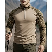 economico Cime-Per uomo Felpa Polo cima dell'escursionismo Manica Lunga Collo alla coreana Top Esterno Asciugatura Rapida Leggero Elastico Traspirante Primavera Autunno Zip a un quarto Pullover Poliestere Mimetico