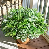 cheap Artificial Plants &amp; Greenery-20pcs Artificial Bunches Greenery Plants Fake Plastic Leaves with Stems UV Resistant Outside Faux Plants Bushes for Outdoor Patio Garden Front Porch Yard Decor