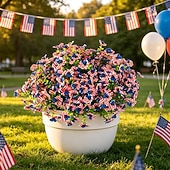 baratos Flor artificial-12 ramos de flores artificiais patrióticas com folhas de eucalipto, decoração vermelha, branca e azul para o 250º aniversário dos EUA, Dia da Memória e Dia dos Veteranos.
