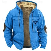 cheap Men's 3D Hoodies-Men's Full Zip Hoodie Zip Up Hoodie Fuzzy Sherpa Fleece Jacket Fleece Hoodie Blue Purple Brown Khaki Hooded Graphic Zip Up Zipper Pocket Sports &amp; Outdoor Daily Weekend Polyester Vintage Cool Casual