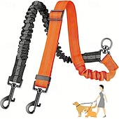 abordables Collares, Arnés y Correas-2pcs Dual Dog Leash Attachment - Double Leashes for Training Small to Large Dogs - Adjustable Strap Shock Absorbing Bungee Leashes