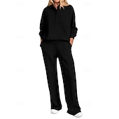 preiswerte Trainingsanzüge-Damen Pullover-Trainingsanzug-Sets 2-teiliger Trainingsanzug Lounge-Outfits  Kordelzug mit Tasche Einfarbig Sportbekleidungsset Herbst Dunkelgrau Schwarz Fitnessstudio Fitnesstraining Leger Winddicht