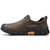 cheap Slip-On Casual Shoes-Men's Vintage Casual Daily Outdoor Hiking PU Leather Comfortable Slip-on Black Khaki Gray Summer Spring Fall