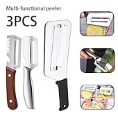 abordables Utensilios para frutas y verduras-Juego de 3/4 cuchillos peladores de acero inoxidable con mango de madera, cuchillo multifuncional para pelar frutas y verduras, ideal para caña de azúcar, patatas, manzanas y para cortar en la cocina.