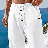 economico Vacanza-Per uomo Pantaloni in cotone e lino Pantaloni Pantaloni Estivi Pantaloni Larghi Pantaloni da Spiaggia Coulisse Elastico in vita Tinta unica Semplice Comodità Traspirante Lunghezza intera Casuale