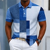 economico Polo color block da uomo-Per uomo Blocco di colori Geometrico Polo Manica Corta Magliette polo Camicie con Colletto Casual Athleisure Stampa 3D Bottoni Tessuto retato traspirante Primavera &amp; Estate Blu Viola Verde