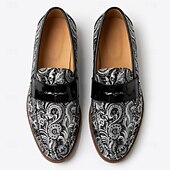 economico Scarpe Dichiarazione-mocassini da uomo neri con stampa paisley, scarpe eleganti slip-on di tendenza con cinturino lucido, calzature da gentiluomo per matrimoni, banchetti, feste e occasioni speciali.