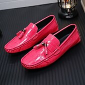 voordelige Casual loafers-Rode heren loafers met krokodillenprint en kwastjes – elegante geklede schoenen, ademend leren instapmodel – geschikt voor kantoor, avondfeesten en speciale gelegenheden