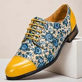 cheap Elemental Dress Shoes-Men's Blue Floral Oxford Shoes Lace-Up Dress Shoes Elegant Statement Footwear for Wedding Guests, Banquets, Parties, Prom and Formal Evening Wear