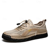 baratos Sapatos Casuais com Cadarço-Tênis aquáticos masculinos bege para atividades ao ar livre - respiráveis, de secagem rápida, com cadarço, ideais para caminhadas na praia, atividades aquáticas, viagens ao ar livre e uso casual no verão.