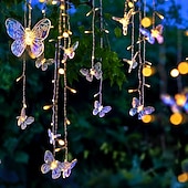 abordables Lampes d’extérieur solaires-Guirlande lumineuse solaire d'extérieur étanche, 10 m, 40 gouttes, motif papillon, avec télécommande, idéale pour décorer balcon, terrasse, jardin, mariage, Noël, chambre, fête d'été (200 LED).