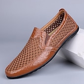 abordables Chaussures Décontractées Slip-On-Mocassins marron perforés pour homme, chaussures habillées décontractées et respirantes, style élégant et décontracté, parfaits pour la conduite, le bureau, les soirées et le quotidien professionnel.