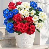  6 Pcs Artificial Geranium Flowers for Outdoors Geranium Silk Flowers Outdoor UV Resistant Plants Faux Patriotic Flowers for 4th of July Home Kitchen Table Centerpieces Decor (6, RedWhiteBlue)