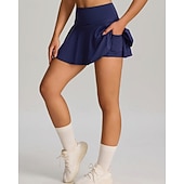cheap Women's Skirts &amp; Skorts-Women's Solid Colored Casual Skirt Tennis Skirts with Shorts Sport Skirt Pocket High Waist Quick Dry Elastic Sweat-Wicking Breathable Tennis Golf Running Skirt Black Red Navy Blue Tennis Clothing