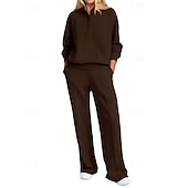 preiswerte Trainingsanzüge-Damen Pullover-Trainingsanzug-Sets 2-teiliger Trainingsanzug Lounge-Outfits  Kordelzug mit Tasche Einfarbig Sportbekleidungsset Herbst Dunkelgrau Schwarz Fitnessstudio Fitnesstraining Leger Winddicht