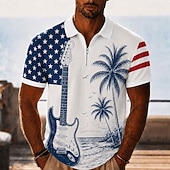  4th of July 2026 250th Men's American US Flag Palm Tree Zip Polo Shirts Short Sleeve Polo Shirts Collared Shirts Casual Party Evening Wear Dailywear 3D Print Quarter Zip Polo Summer Spring Blue Blue