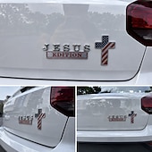 billiga U.S. 250-årsjubileum-2-pack välsignad Jesus-utgåva korsemblem metallmärke, kristen tro bilemblemklistermärke, krom 3D-bildekal för lastbil SUV motorcykel, religiöst korsemblem exteriöra tillbehör present till män kvinnor