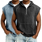 economico Canotte da palestra-softfade™ canotta da uomo 2 pezzi top gilet top in denim camicia lavaggio acido senza maniche cappuccio zip estate primavera semplice capo basic tinto cappuccio casual vacanza strada nero kaki top