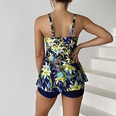 Χαμηλού Κόστους Surfing Tankinis και Bikinis-Γυναικεία Κανονικό Μαγιό Τανκίνι 2 τεμάχια Άνθινο Εκτυπωμένο με αγορίστικα σορτς Προστασία UV Ελαφρύ Άνετο Αμάνικο Μαγιό Σέρφινγκ Παραλία Κολύμβηση Καλοκαίρι