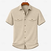 cheap Men's Work Shirts-Men's Shirt Casual Shirt Corduroy Shirt Button Up Shirt Black White Yellow Navy Blue Brown Short Sleeve Plain Shirt Collar Casual Daily Front Pocket Clothing Apparel Elegant Fashion Casual