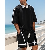 cheap Tracksuits-Men's Tracksuit Jogging Suit Workout Suits Drawstring with Pocket Color Block Running T-Shirt With Pants Athletic Clothing Set Summer Spring Dark Grey Black Outdoor Travel Sports Moisture Wicking