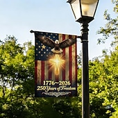  Bandeira de jardim comemorativa do 250º aniversário dos EUA, bandeira patriótica dupla face com águia e cruz, 1776-2026, decoração cristã para jardim externo (30x45 cm)