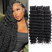 baratos 3 conjuntos de extensões de cabelo natural-Cabelo humano ondulado profundo em 3 pacotes, adequado para mulheres negras, de 30 a 70 cm (12 a 28 polegadas).