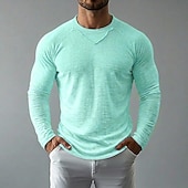 baratos Camisetas de Algodão e Linho-Homens Camiseta de linho Manga Longa Gola Redonda Primavera Verão Verão Primavera Côr Sólida Tecido Vintage Boêmio Casual Transparente Borda Crua Casual Férias Rua Preto Branco Azul Claro Top Tee