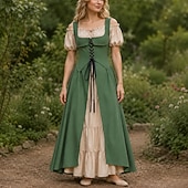 voordelige Jurk-Retro vintage Middeleeuws Renaissance Tot de enkel Jurken Lijfje Mouwloos Boers Veters Kostuum Dames Fantasie Halloween Carnaval Renaissance beurs LARP Volwassenen Kleding