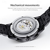 cheap Mechanical Watches-OLEVS Men's Automatic Mechanical Watch, Luxury Stainless Steel Business Dress Watch for Men, Self Winding Wristwatch with Day Date, Waterproof Luminous Diamond Roman Numerals Black Dial Gift Box