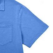 abordables Polo classique pour homme-SoftFade™ Men's Polo Shirts 100% Cotton Acid Wash Shirt Casual Holiday Lapel Short Sleeve Fashion Basic Plain Pocket Distressed Summer Spring All Seasons Dark Brown Black Light Green Pink Navy Blue