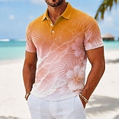 abordables Polo hawaïen pour homme-Homme Fleuri Polos Hawaïens Manche Courte Polos Chemises à Col Occasionnel Athleisure Vêtements de vacances Impression 3D Boutons Maille Respirante Printemps &amp; Été Bleu Marron Bleu ciel