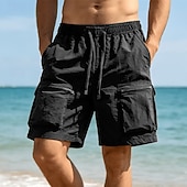 billiga Vardagsshorts-Herr Taktiska shorts Outdoor Shorts Beach Shorts Casual shorts Snörning Elastisk midja Flera fickor Ensfärgat Snabb tork Lättvikt Knelängd Ledigt Dagligen Streetwear Mode Klassisk Stil Svart Purpur