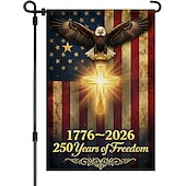  Bandeira de jardim comemorativa do 250º aniversário dos EUA, bandeira patriótica dupla face com águia e cruz, 1776-2026, decoração cristã para jardim externo (30x45 cm)
